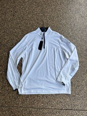 Greyson White Pullover Quarter-Zip with Navy Zipper